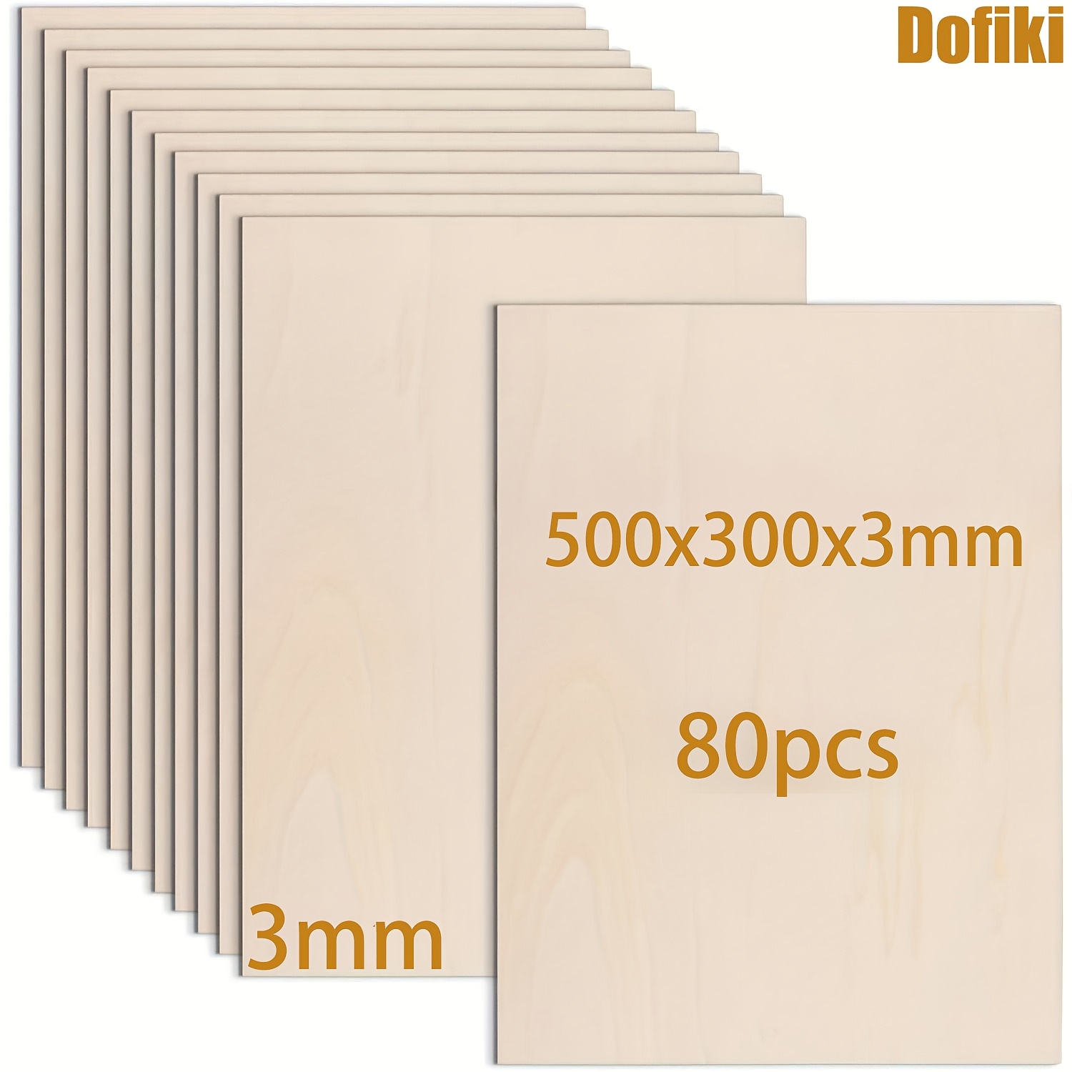 Image of Dofiki 20/40/80pcs Basswood Plywood 500x300x3mm Laser Cutting Compatible Wooden Plank, Suitable For Laser Cutting Engraving, Painting, Crafts, Home Decoration - , Woodworking Projects