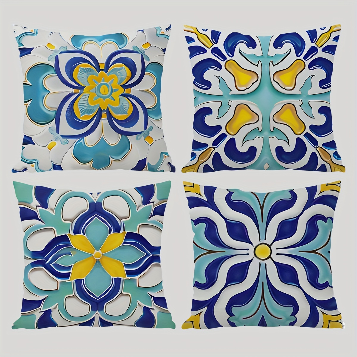

Boho Chic 4-piece Waterproof Outdoor Throw Pillow Covers Set - Contemporary Geometric Design, Zip Closure, Hand Wash Only, Polyester - Perfect For Living Room & Patio Decor