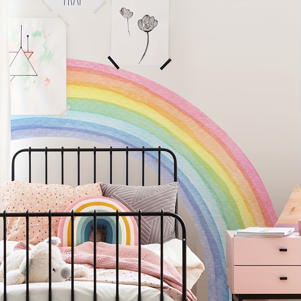 

1pc Large Rainbow Wall Sticker Painting Sticker, Vibrant Half Watercolor Painting Rainbow Wall Sticker, Glue-free Removable Decorative Sticker, Suitable For Sticking On The Wall Of Living Room Bedroom