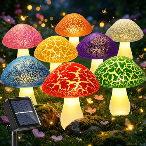 solar garden light with 8 cracked mushrooms outdoor landscape lighting colorful garden decorative light ip65 suitable for yard lawn and durable solar panel lawn light with 8 leds