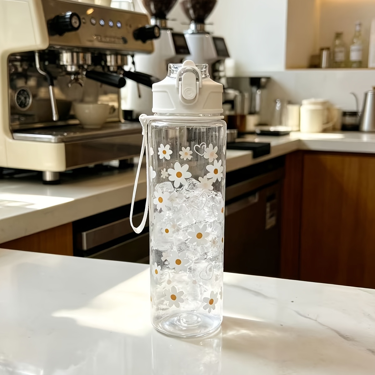 An 800ml Summer Daisy-themed Straw Cup, Fresh And Portable, For Outdoor Camping