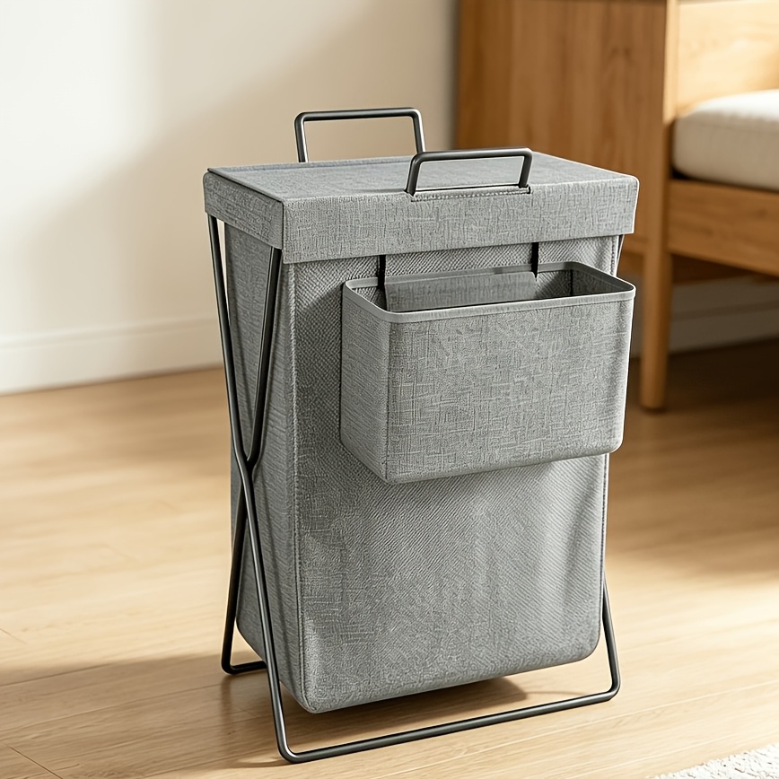 TEMU Laundry Basket 58*35*25cm, Clothes Storage Basket, Foldable Hamper For Bedroom, Home, And Student Dorm Use, 10cm Elevated 4.8mm Metal Legs, With