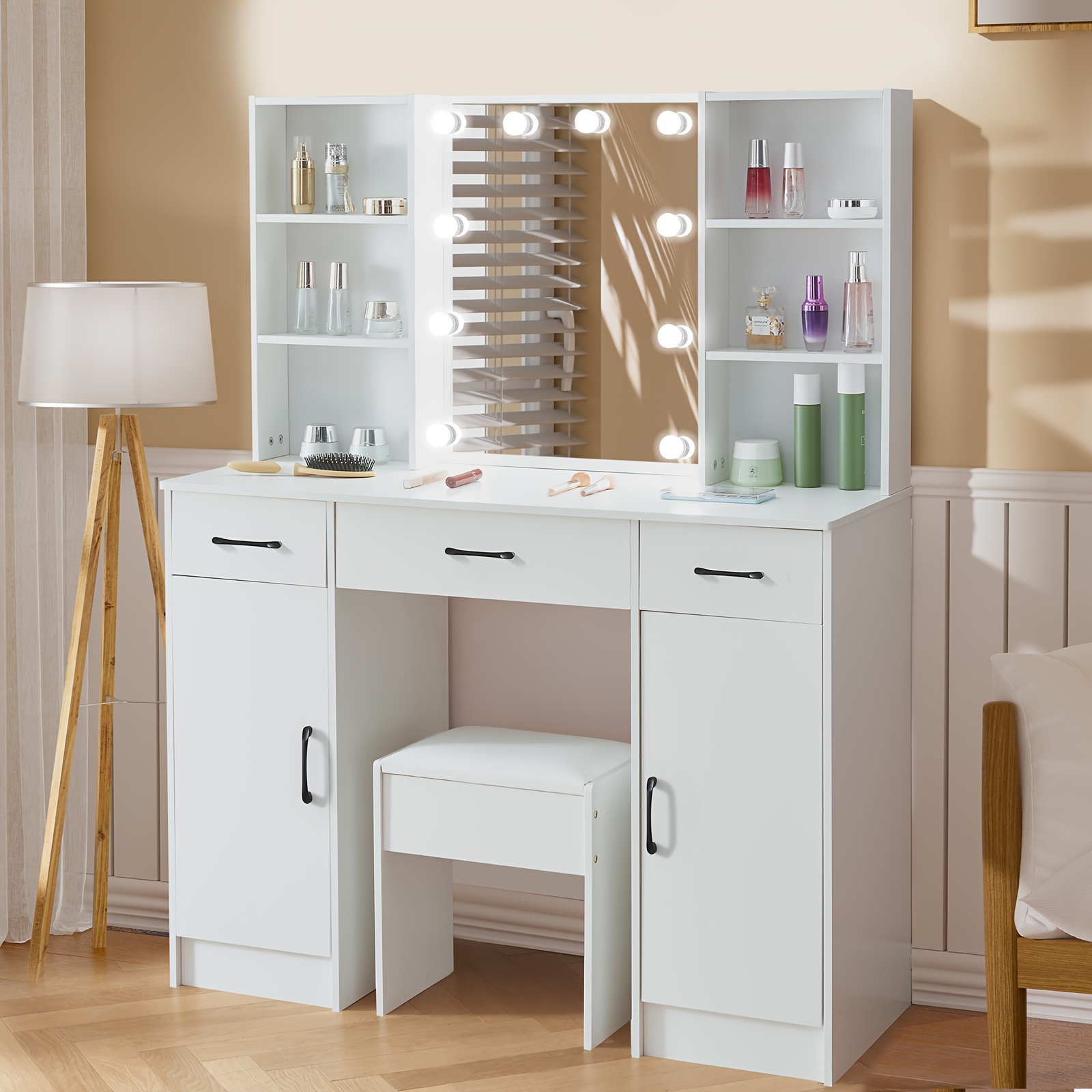 Dressing Table Stool Set with Smart LED Mirror & Makeup Vanity