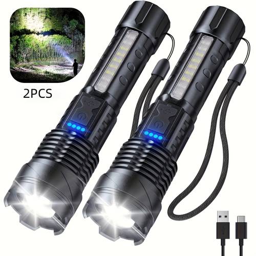 2pcs rechargeable flashlight led flashlight with 6 lighting powerful handheld flashlight suitable for camping home emergencies