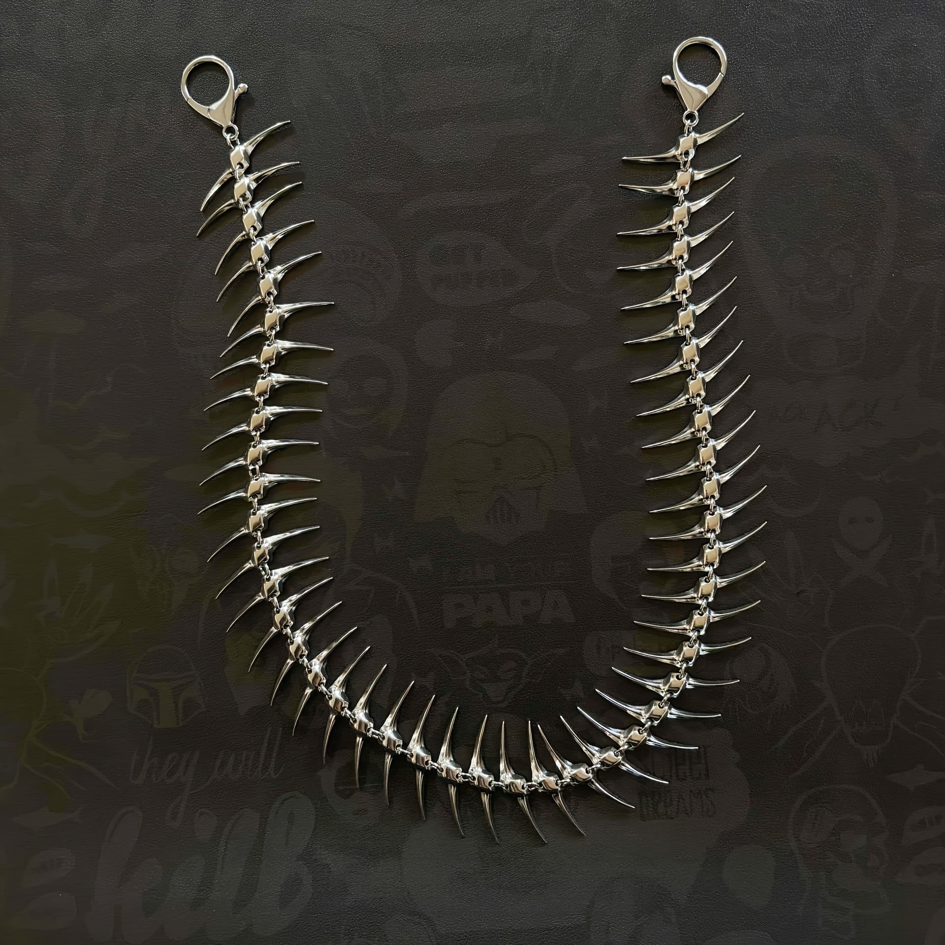 Spiked Barbed Decorative Belt, Silvery Clip-on Metal Jean Pants Chain, Gothic Punk Y2k Adjustable Hanging Chain, Unisex Grunge Streetwear Outfit Additions