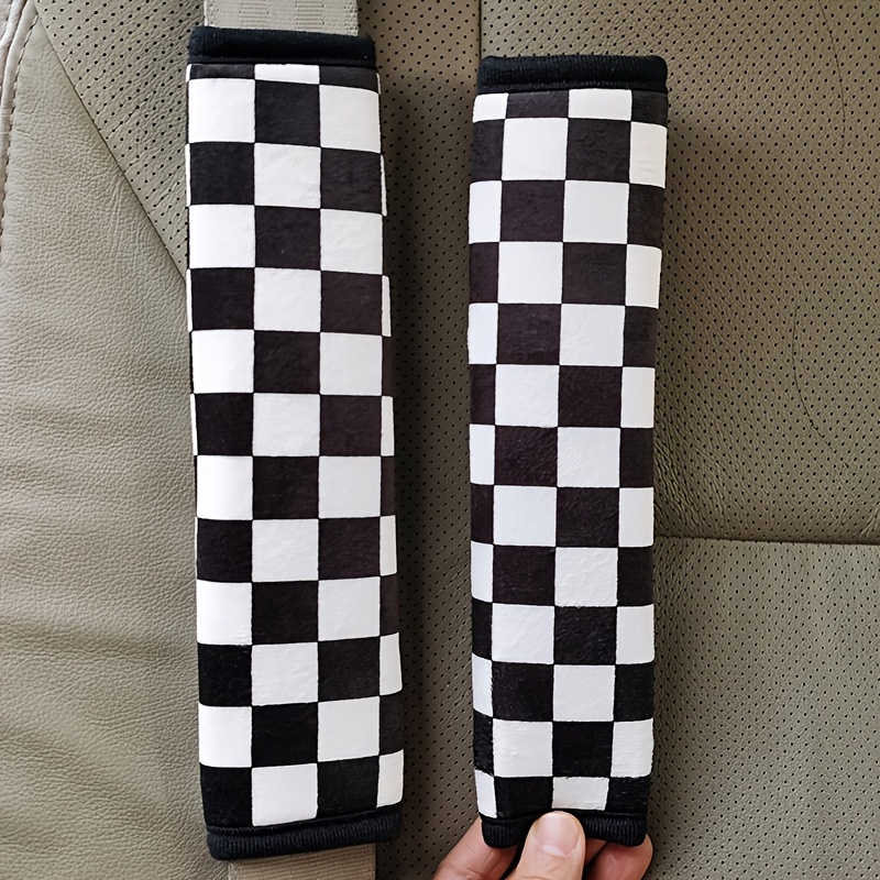 

2pcs Universal Car Seatbelt Shoulder Pads, Checkered Textile Safety Strap Covers For Driver And , Auto Interior Accessories