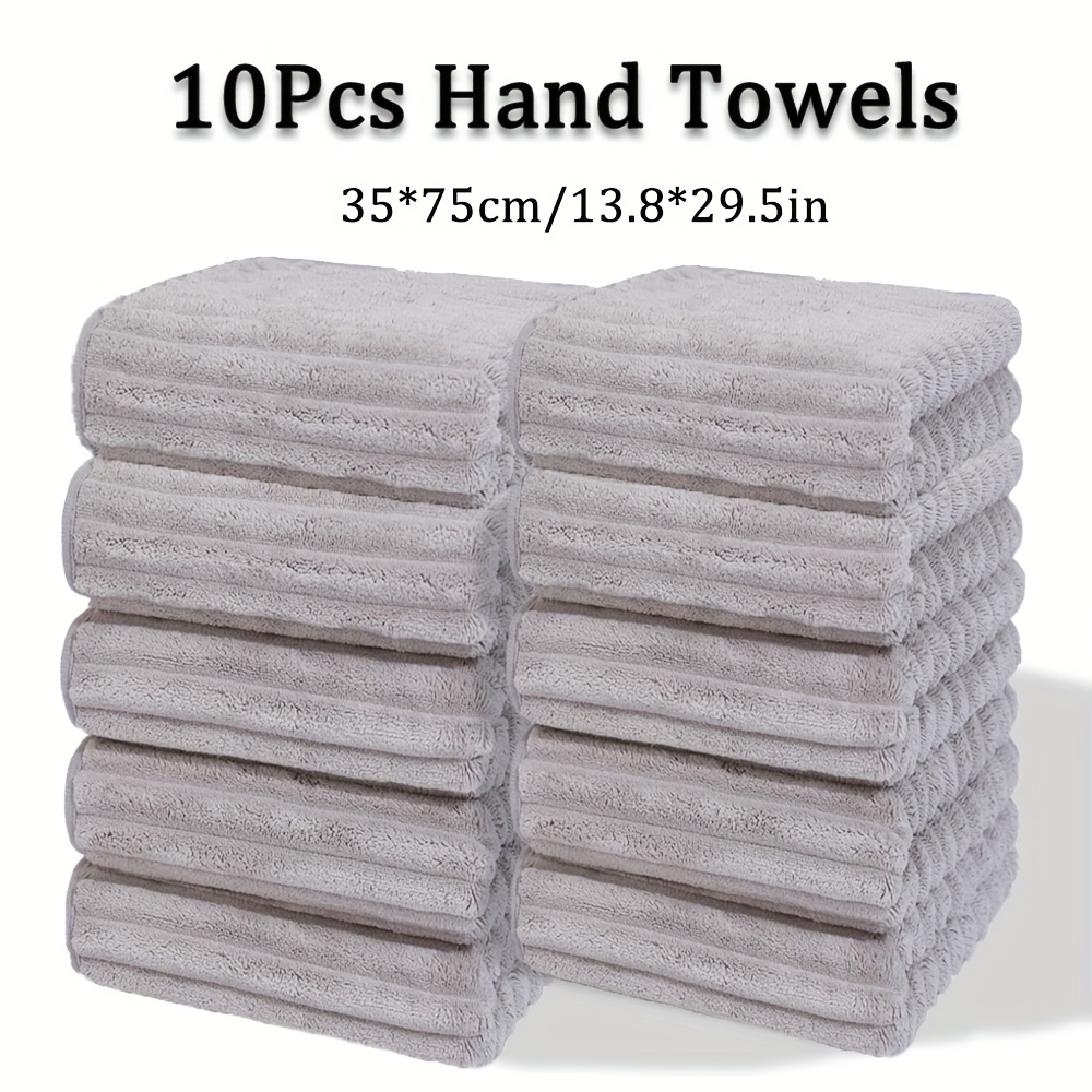 TEMU 10pcs Hand Towels, 35 X 75cm/13.8 X 29.5in, Microfiber Material, Optional, Soft Comfortable, Hanging , Absorption, Family Set, Suitable For