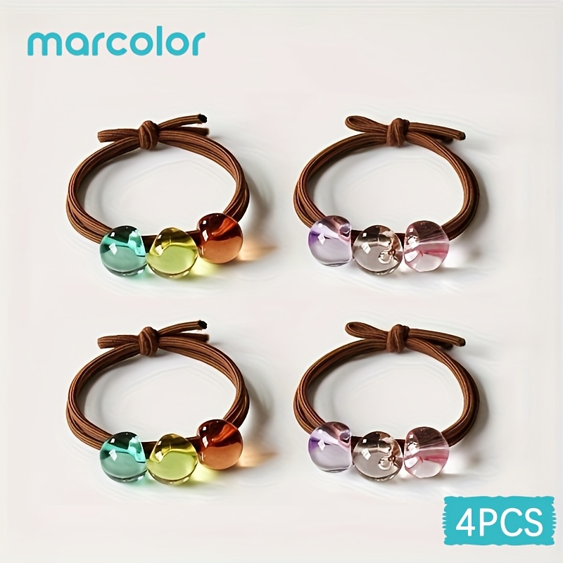 TEMU Marcolor 2/4pcs Korean Style New Beaded Hair Ties, Sweet And Fashionable Hair Ropes, High-elasticity Hair Bands With Transparent Beaded Elastic,