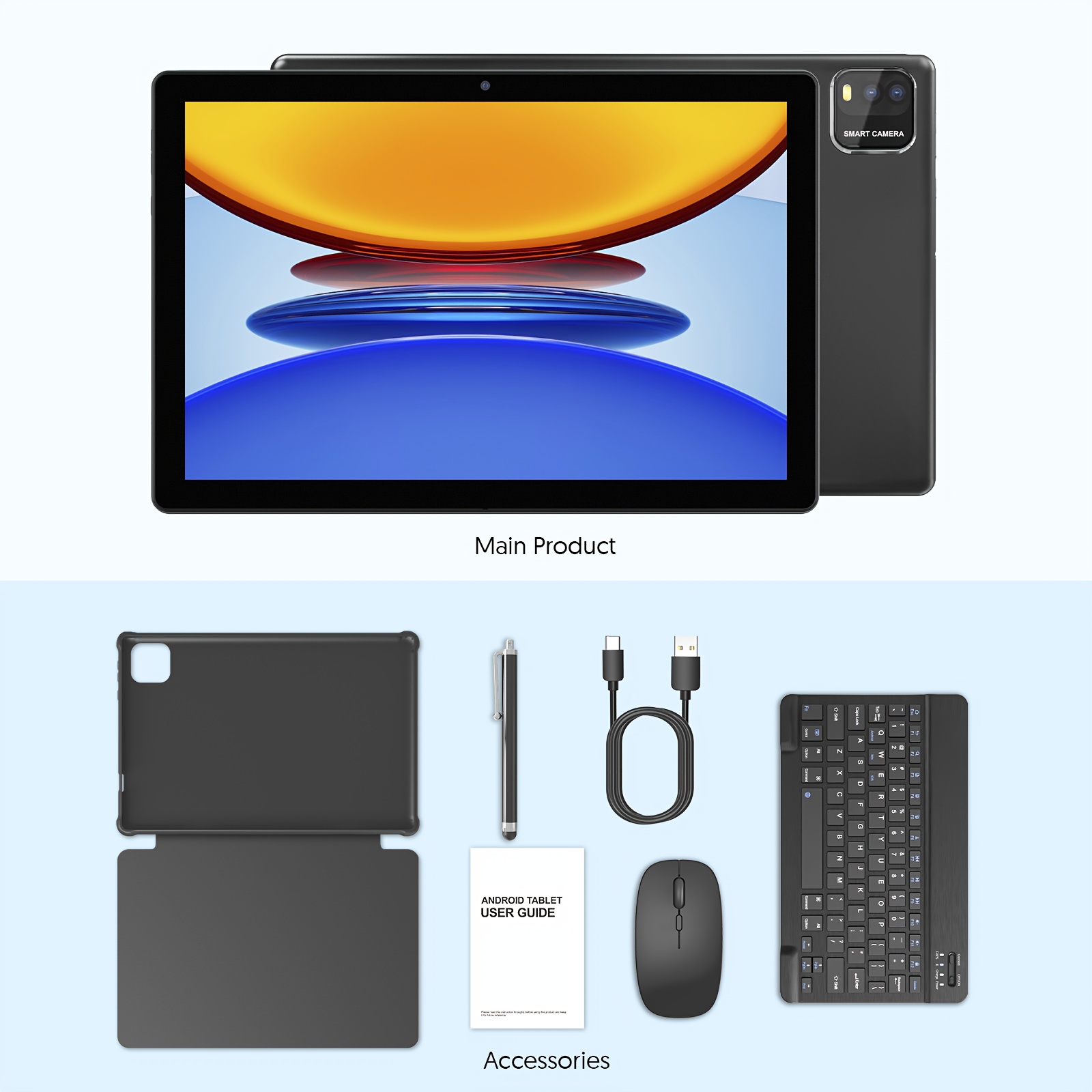 10-inch Android 15 Tablet, Tablet with (Keyboard, Mouse, Stylus, Protective Case) Optional, 12GB (3G+9G Virtual) RAM, 64GB ROM, Supports 1TB Memory Expansion, 6000mAh Battery, 1280*800 IPS High-definition Touch Screen, 2MP+8MP Dual Cameras, 5Gwifi
