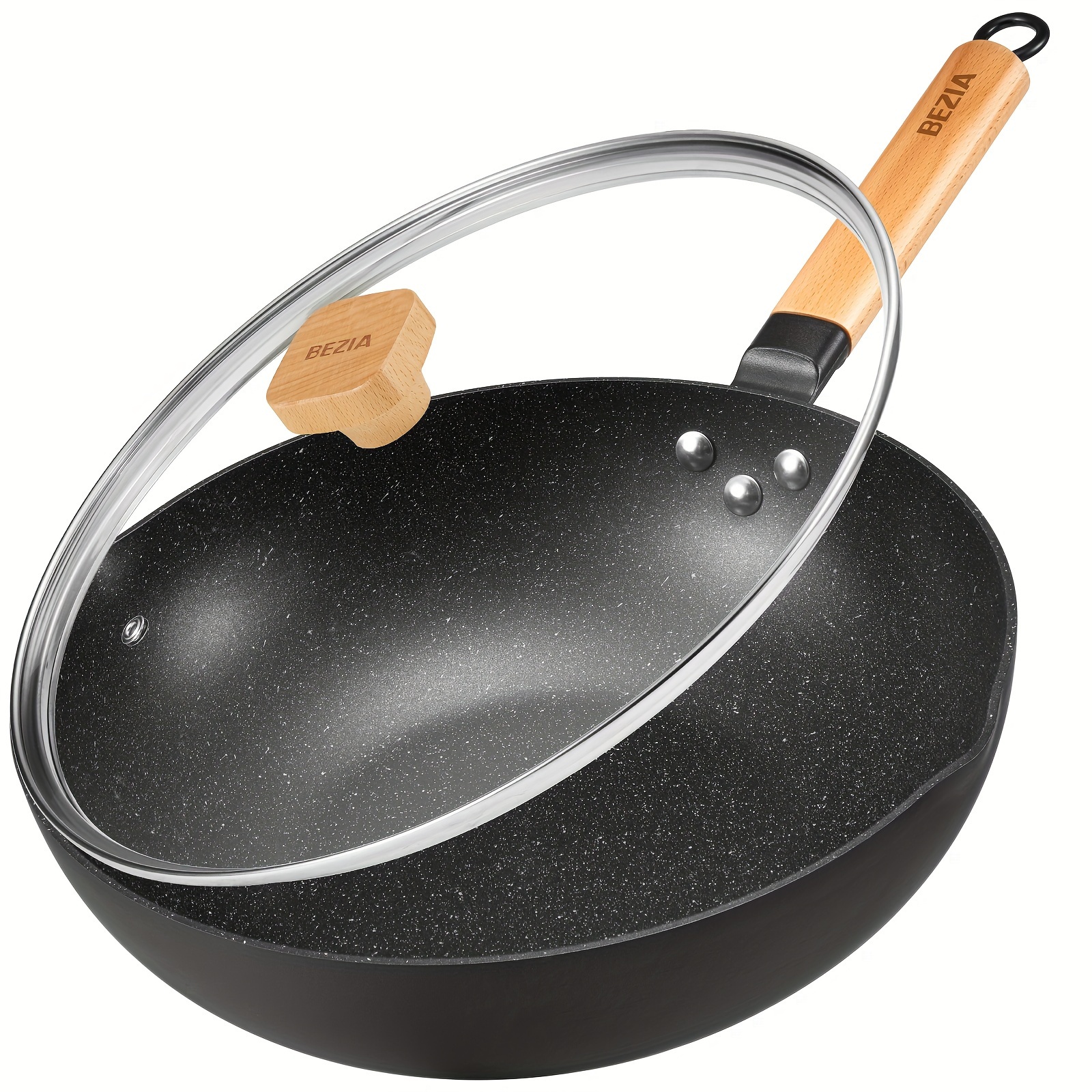 

Inductions Wok With Lid, 12 Inch Non-stick Wok Pan,