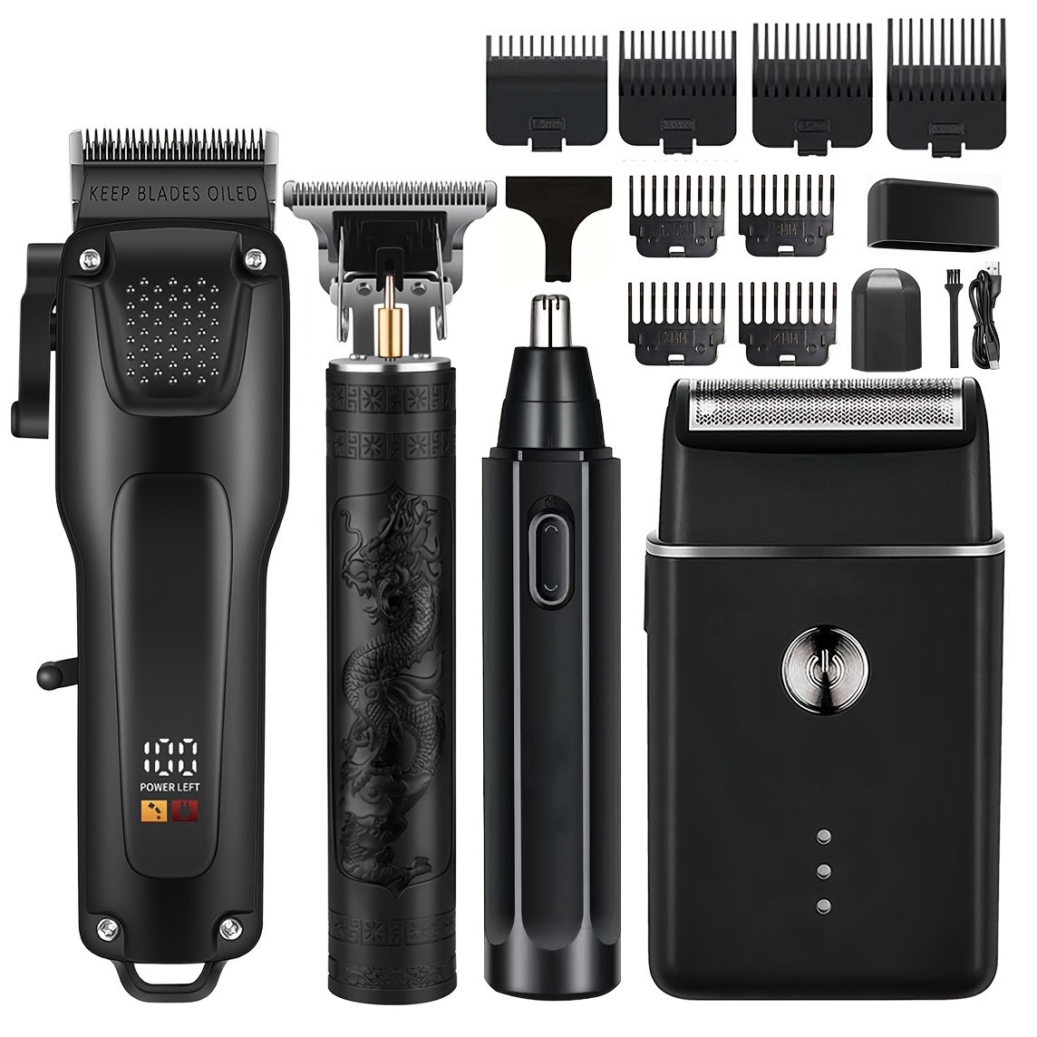 4pcs mens grooming kit   rechargeable hair clipper set with nose trimmer electric shaver detail trimmer ideal fathers day gift supports usb charging   limit comb   valentines day gift
