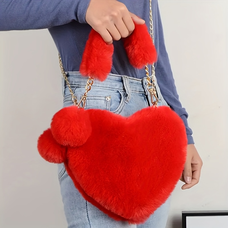 Bolsa de Ombro de Pelúcia Versátil com Coração 6