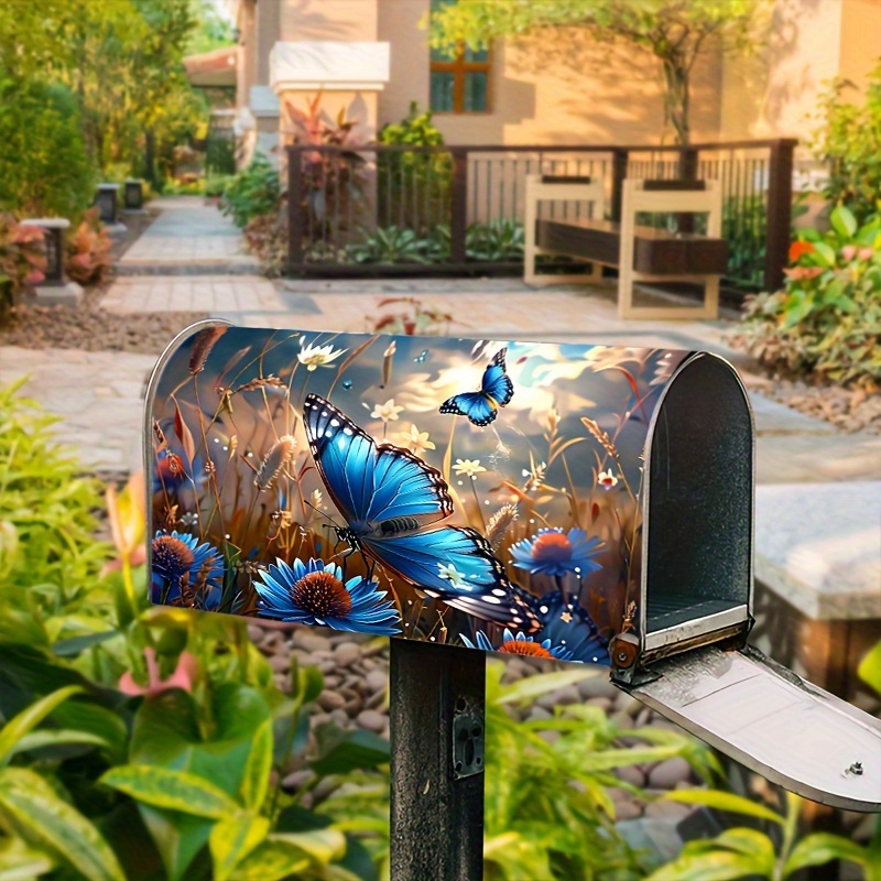 

Butterfly And Flower Magnetic Mailbox Cover - Outdoor Garden Yard Standard Size Mailbox Wrap Decoration, Animal Themed Durable Fabric, 1 Piece