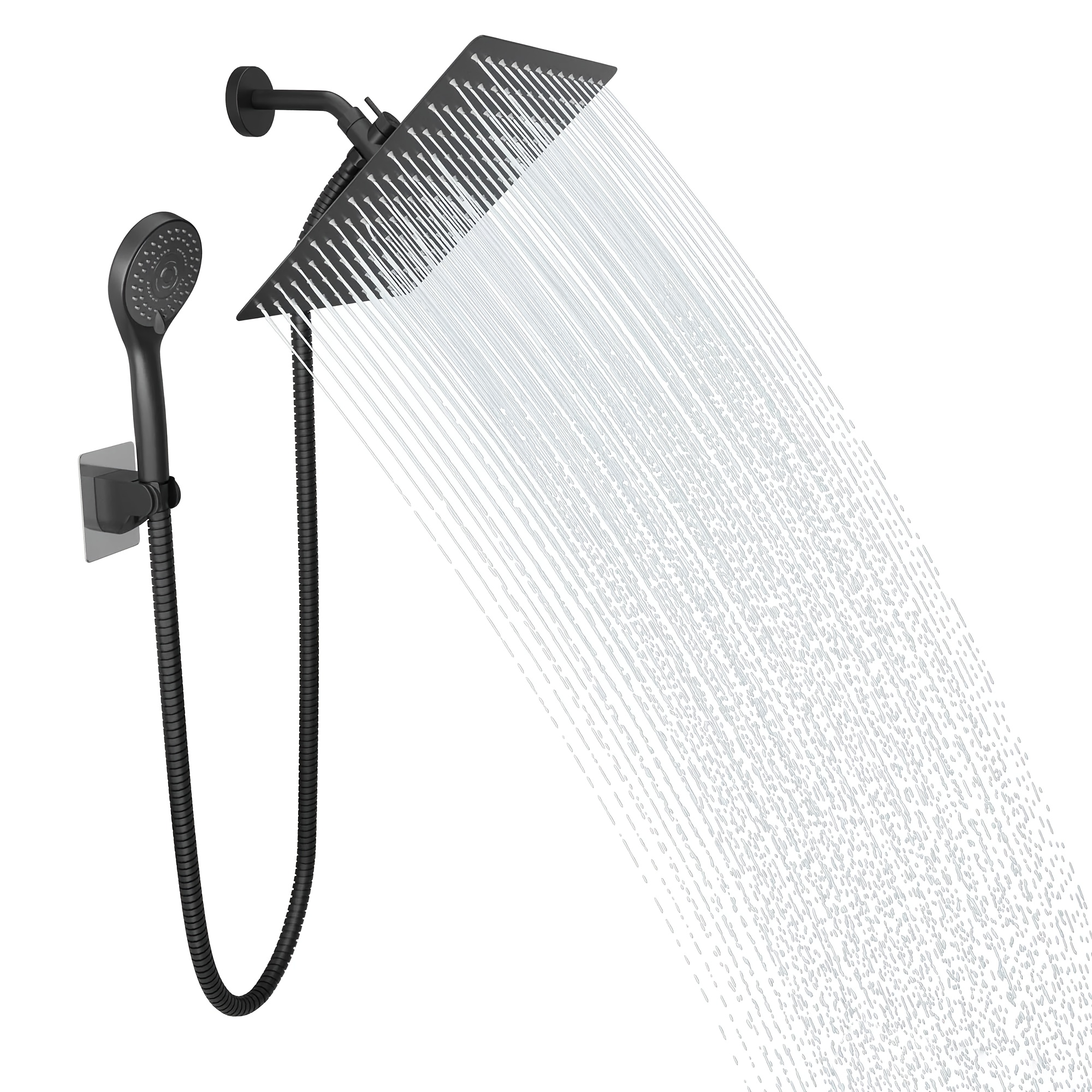 TEMU Ensemble de pommeau de douche, pommeau de douche à effet pluie haute pression de 8 pouces, ensemble de pommeau de douche à main à 5 réglages,