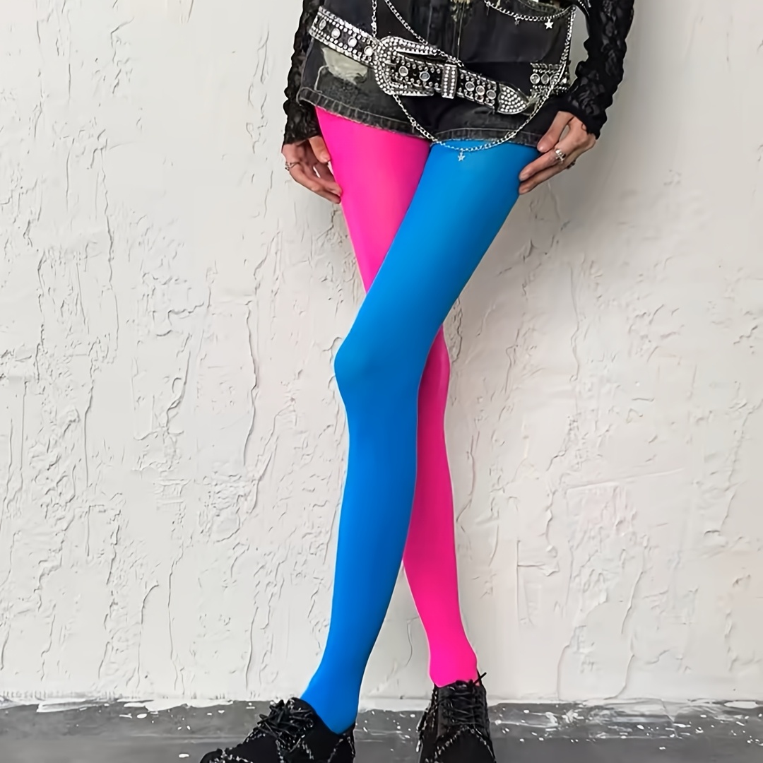 Image of 1 Pair Of Western Asymmetrical Color-block Women's Tights Leg Tights Candy-colored Leggings