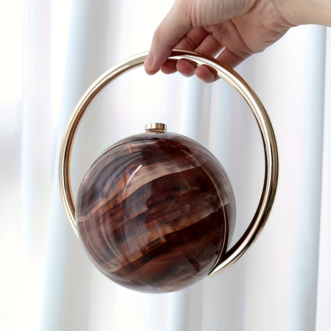 Women'S Large Capacity Marble-like Brown & Golden Marble Texture Handbag - Elegant Luxury Evening Clutch with Golden-Tone Hardware, Detachable Strap, Golden-Tone Buckle Closure, Versatile for Parties & Formal Events