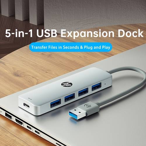 usb hub with external type c power supply 4 usb 2 0 expansion adapter usb splitter for laptop desktop workstation reliable data transfer for home remote work tech gift for christmas