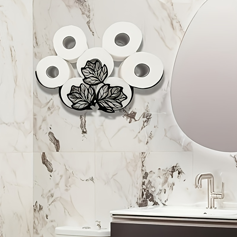Image of Stylish Leaf-shaped Design Toilet Paper Holder - Iron Decoration, Extra Storage For , Perfect For Bathrooms And Living Rooms