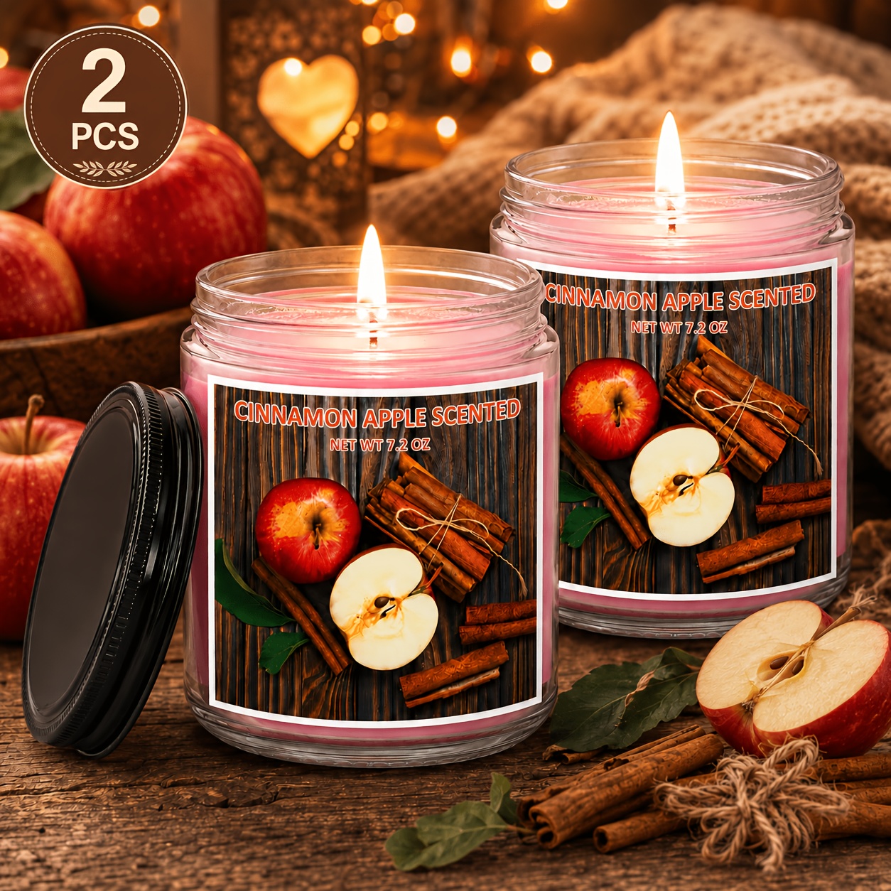 TEMU 2pcs 14.4oz Cinnamon Scented Jar Candles, Soy Wax Autumn Home Fragrance, Over 100 Hour , Unisex Candle, Unique Gift For , Family And Colleagues,