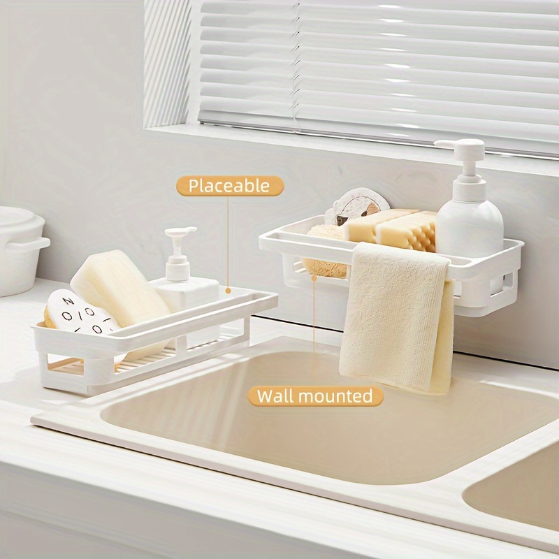 white wall mounted kitchen sink organizer rack no drill dual