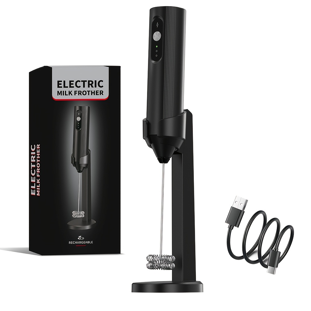 TEMU Electric Milk Frother, Usb Rechargeable 3-speed Milk Frother & Handheld Beverage Frother, 2-in-1 Milk Frother & Cake Whisk - 304 Stainless Steel