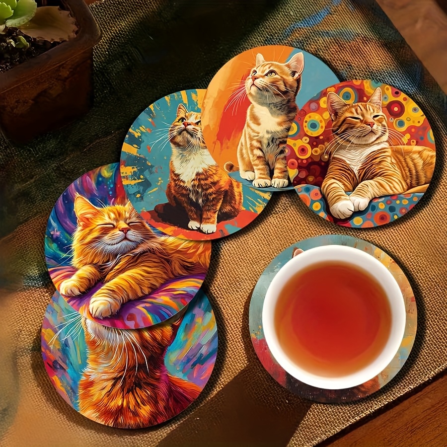 TEMU 6pcs Set Of Colorful Wooden Coasters - Perfectly Suitable For Tea, Coffee, And Beverages - Decor Gift For Parents