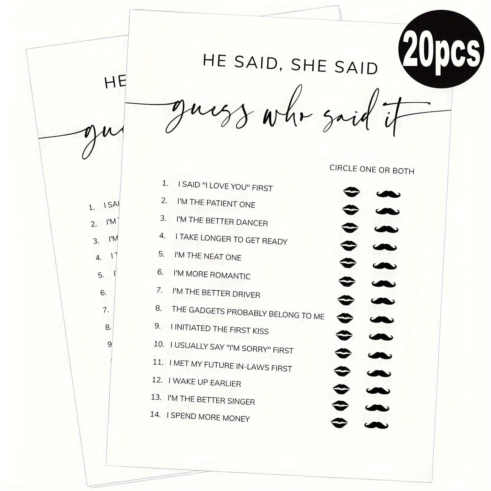 

20pcs 'he , ' Bridal Shower Game Cards - Wedding Party Guessing Game - Engagement Party Activity - Modern Bridal Gift And Decor