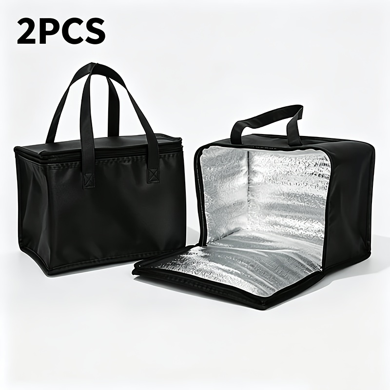 TEMU 2pcs Large-capacity Insulated Lunch Bag-thickened Hot And Cold Tote Bag With Durable Zipper Design, Suitable For Camping, Picnic, Beach And
