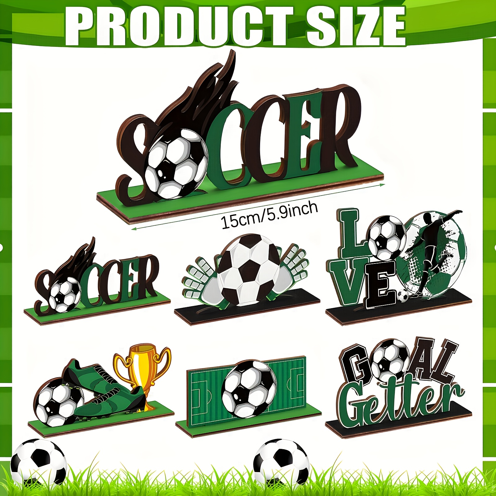 TEMU 2D 6 Piezas Decoraciones de Mesa de Madera Temáticas de Fútbol, Verde y Negro, de Mesa Extraíbles, para Fiestas de Fútbol y , Hechas de Madera,
