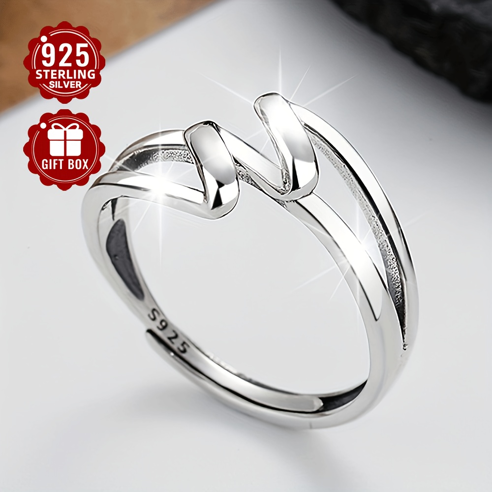 

1pcs925 Pure Silvery Simple Geometric Line Ring Open Adjustable Low Allergy Index Ring . 2.32g