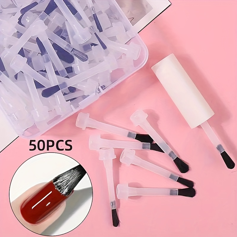 TEMU 50pcs Nail Art Brush Set - Flat & Round Tips For Easy Application, Manicure Tools With Storage Box