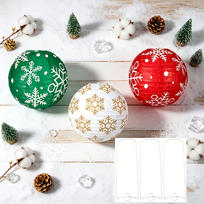 TEMU 6pcs Assorted Christmas Hanging Paper Lanterns Set, Includes Green, White, And Red Snowflake Paper Lanterns + 3 Support Hooks, Foldable Hanging