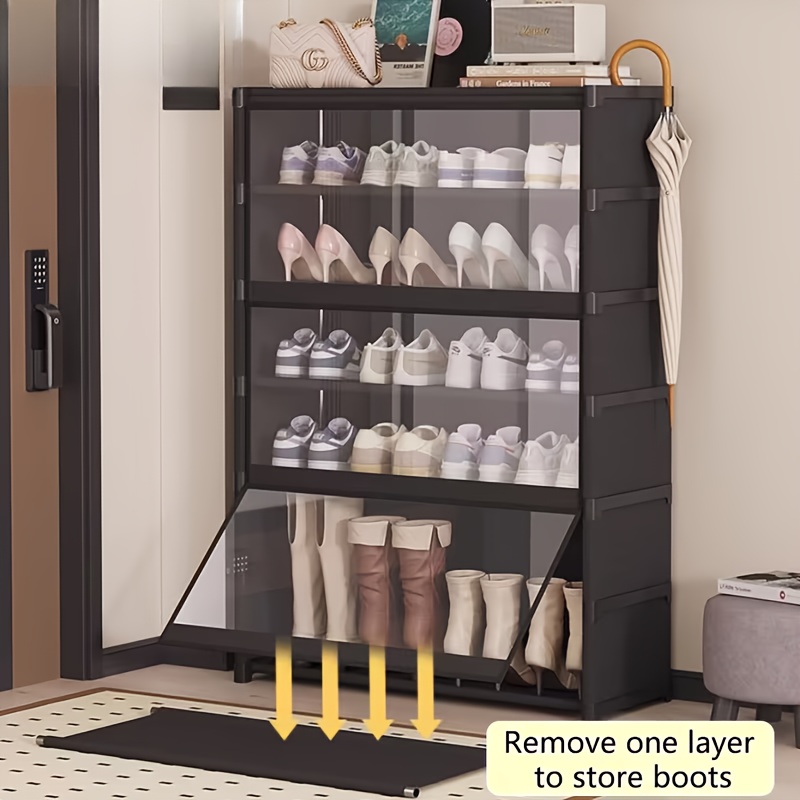 TEMU 3/5/7/9-tier Shoe Cabinet With Doors, Portable Shoe Rack Organizer For 24-32 Pairs, Removable Shelves For Tall Boots, Dustproof Black Storage