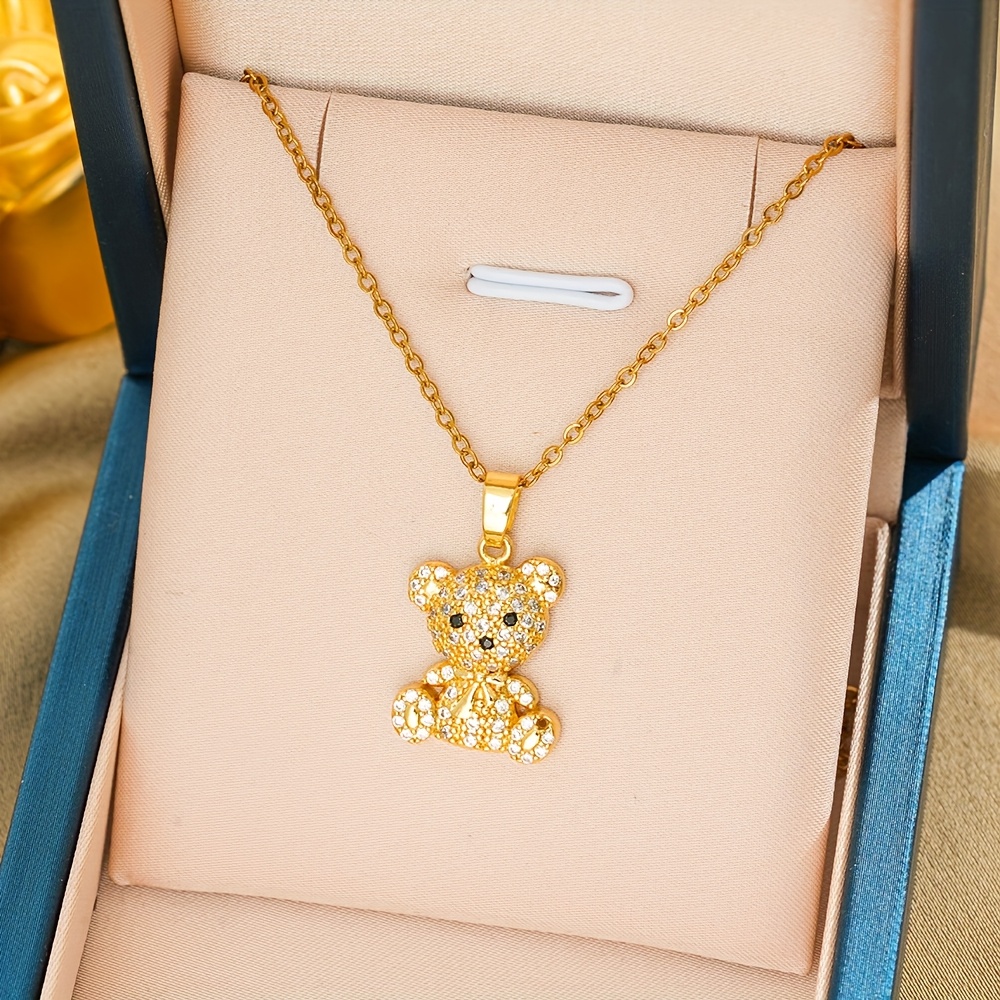 Image of 1pc Fashion Teddy Bear Necklace, Bear Necklace, Cute Animal Bear Pendant Necklace, Christmas Gift For And Girls, Copper