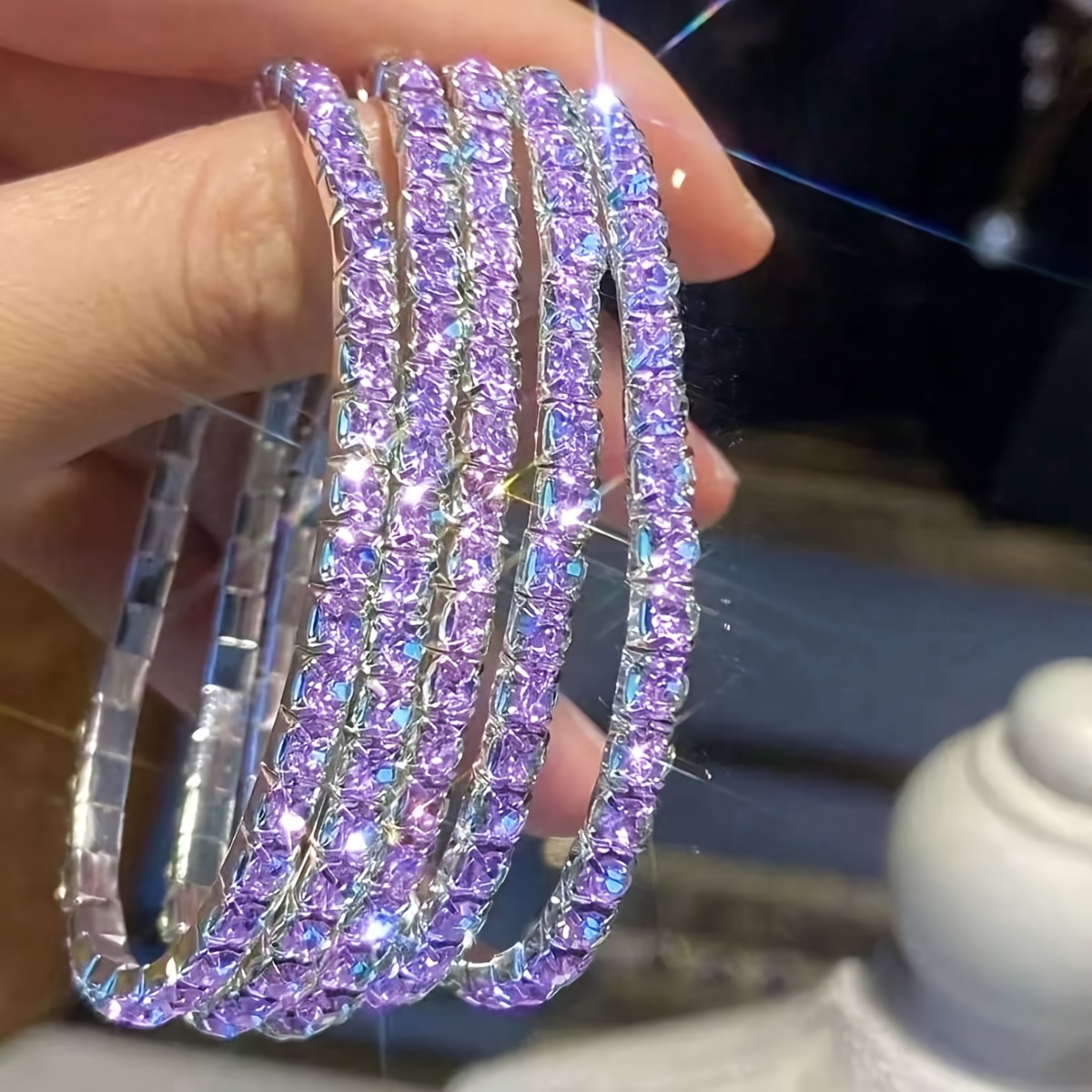 TEMU 5 Sparkling Rhinestone Elastic Bracelets Bling Bling Adjustable Elastic Bracelet Suitable For Giving Delicate Bracelets As Gifts To Women