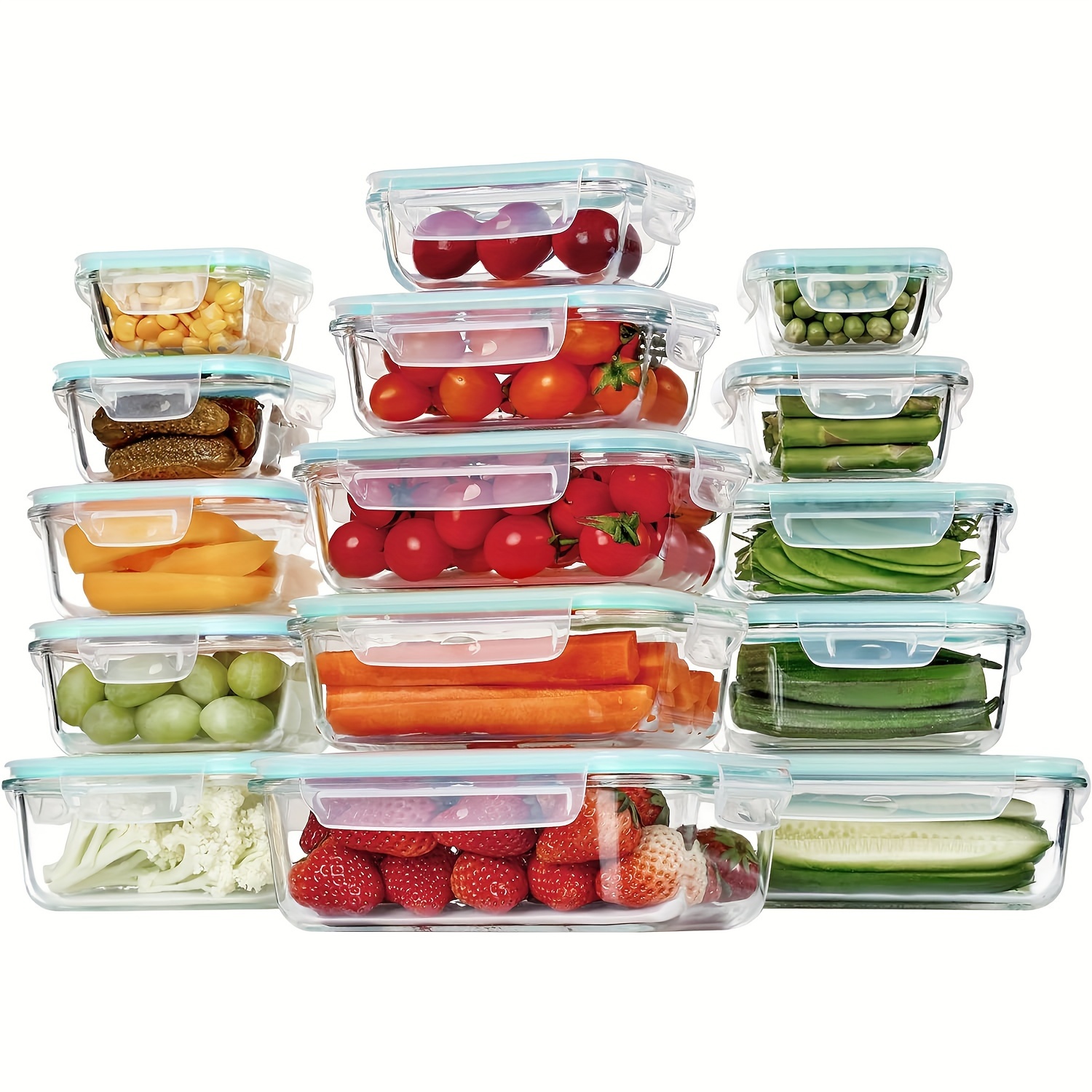 

15 Pack Glass Food Storage Containers, Meal Prep Containers, Airtight Glass Bento Boxes With Leak Proof Locking Lids, For Microwave, Oven, Freezer And Dishwasher