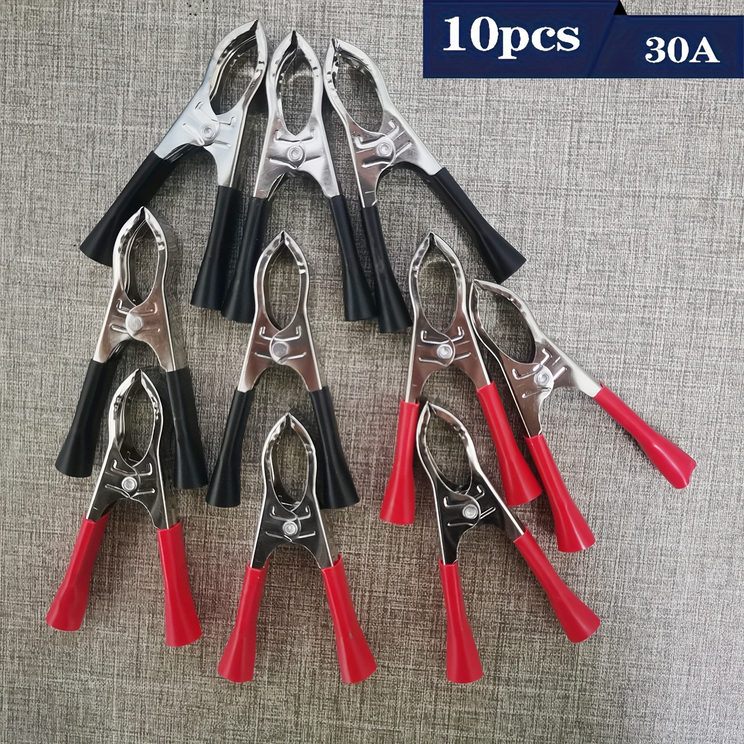 10pcs 30a Battery Clamps, Alligator Clips 70mm Long (10pcs = 5pcs Red + 5pcs Black)