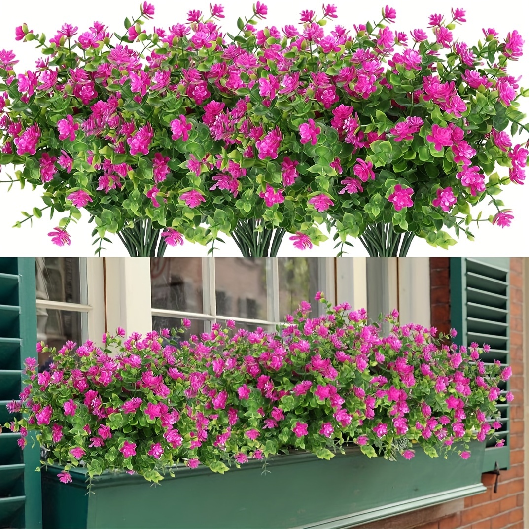 

10pcs Artificial Eucalyptus Plants, Artificial Plant Flowers For Outdoor Spring Decoration, Realistic Uv Resistant Outdoor Home Pots, Flower Pots, Porch, Terrace, Window, Courtyard Decoration