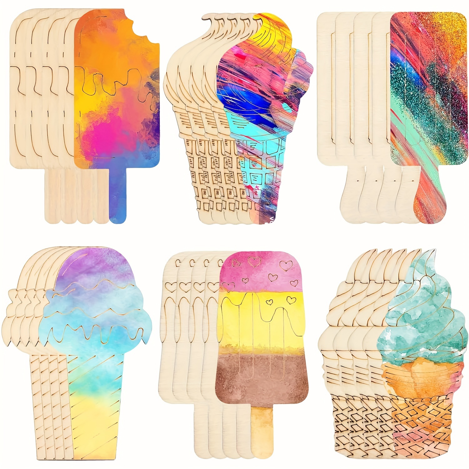 

diy Delight" 30-pack Unfinished Wooden Ice Cream Cutouts - Diy Craft Blanks For Home Decor, Scrapbooking & Party Decorations (6 Styles)