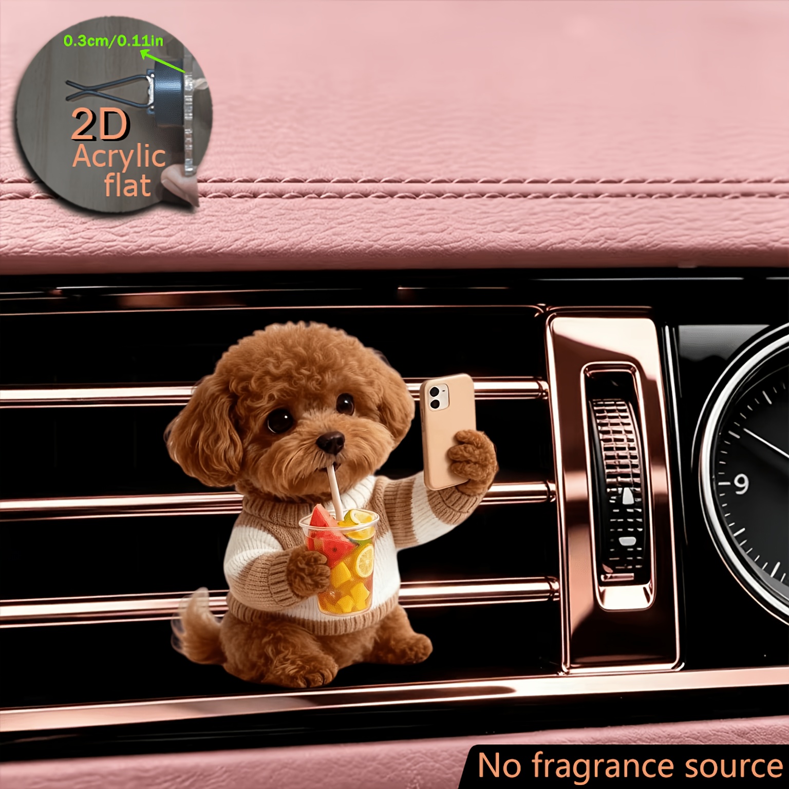 TEMU 2d Flat, 1pc Cute Teddy Bear Car Air Vent Clip-on Freshener Suitable For, Odorless Sponge Refillable Fragrance Diffuser With Adorable Teddy Bear