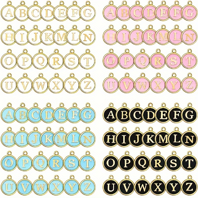 

104 Pcs Alphabet Charms Set, Assorted Colors (black, White, Pink, Blue), Diy Jewelry Letter Charms For Bracelets, Necklaces, Keychains - Crafting And Personalization Accessories