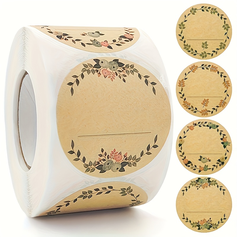 

500-pack Paper Stickers, 1.5/2 Inch Round Wreath Pattern Labels For Canning, Food Storage, Christmas & Valentine's Gift Bag Sealing, Leather, Holiday Crafts