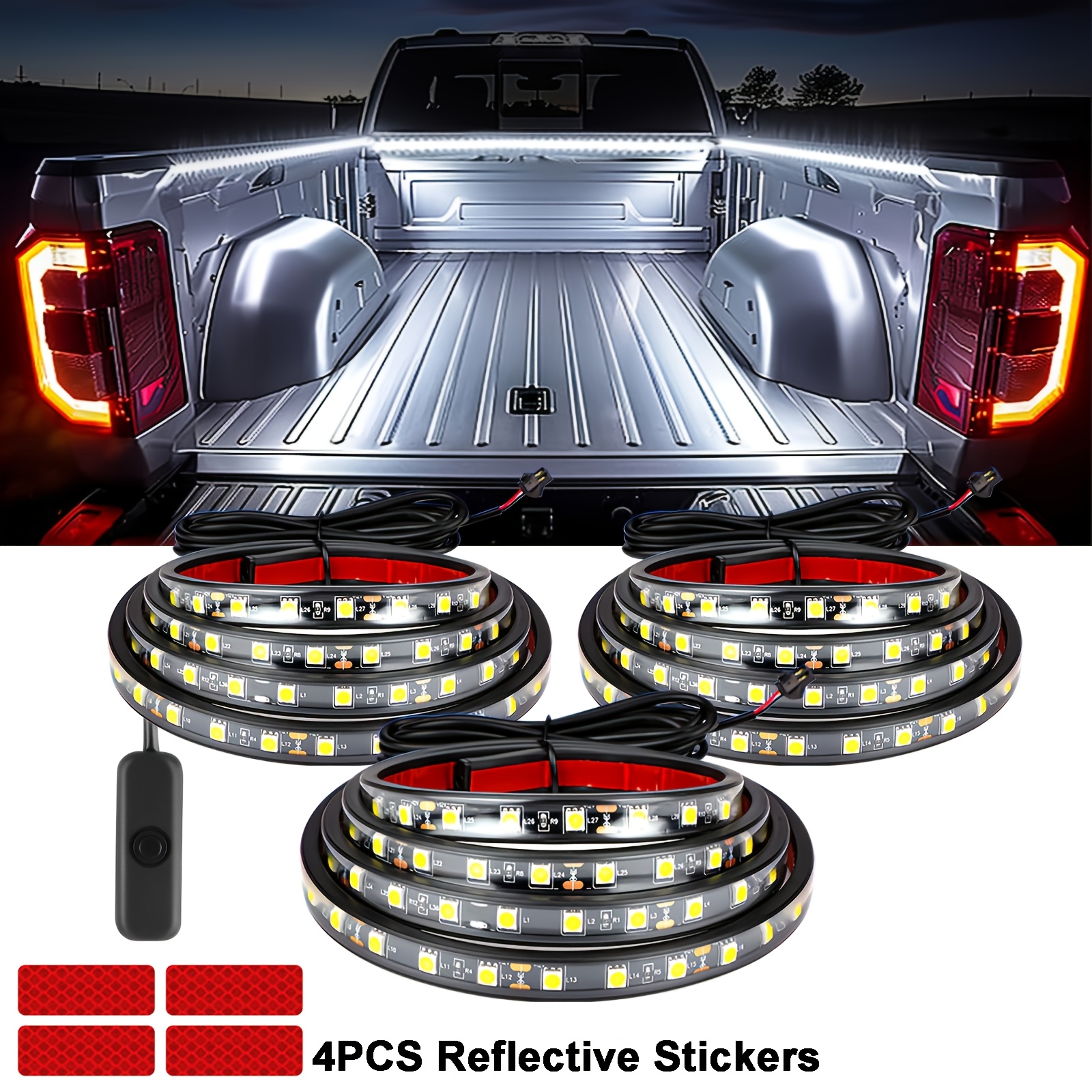 TEMU 2/3pcs 152. 4cm Inch White Bed Lights Strip Kit, Pickup Under Body Bed Decoration Lighting Bar For Cargo Trucks Suv Rv Boat With Switch, Without Battery