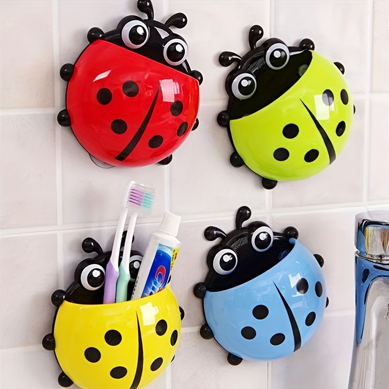 

1pc Ladybug Shaped Toothbrush Holder, Wall Mounted Toothbrush Storage Rack, Bathroom Storage Organizer, Suction Cup Creative Toothbrush Rack, Home Decor, Bathroom Accessories