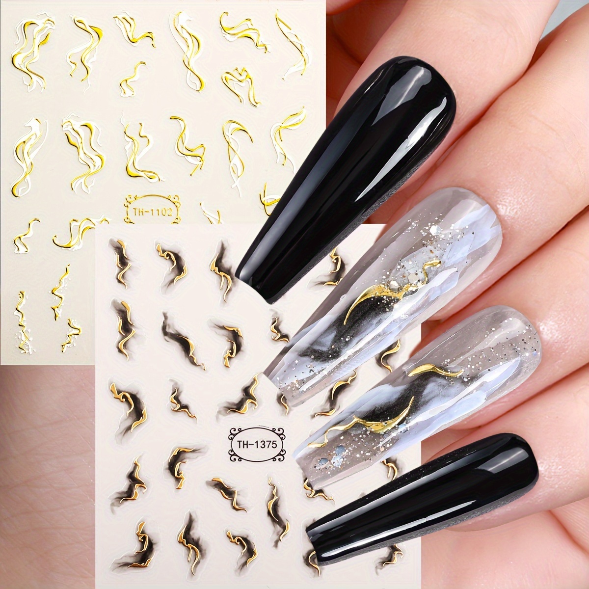 Image of 2pcs Beautiful Nail Stickers Retro Metal Irregular Diy Self-adhesive Nail Decoration, Suitable For And Women Daily Use Nail Art Supplies