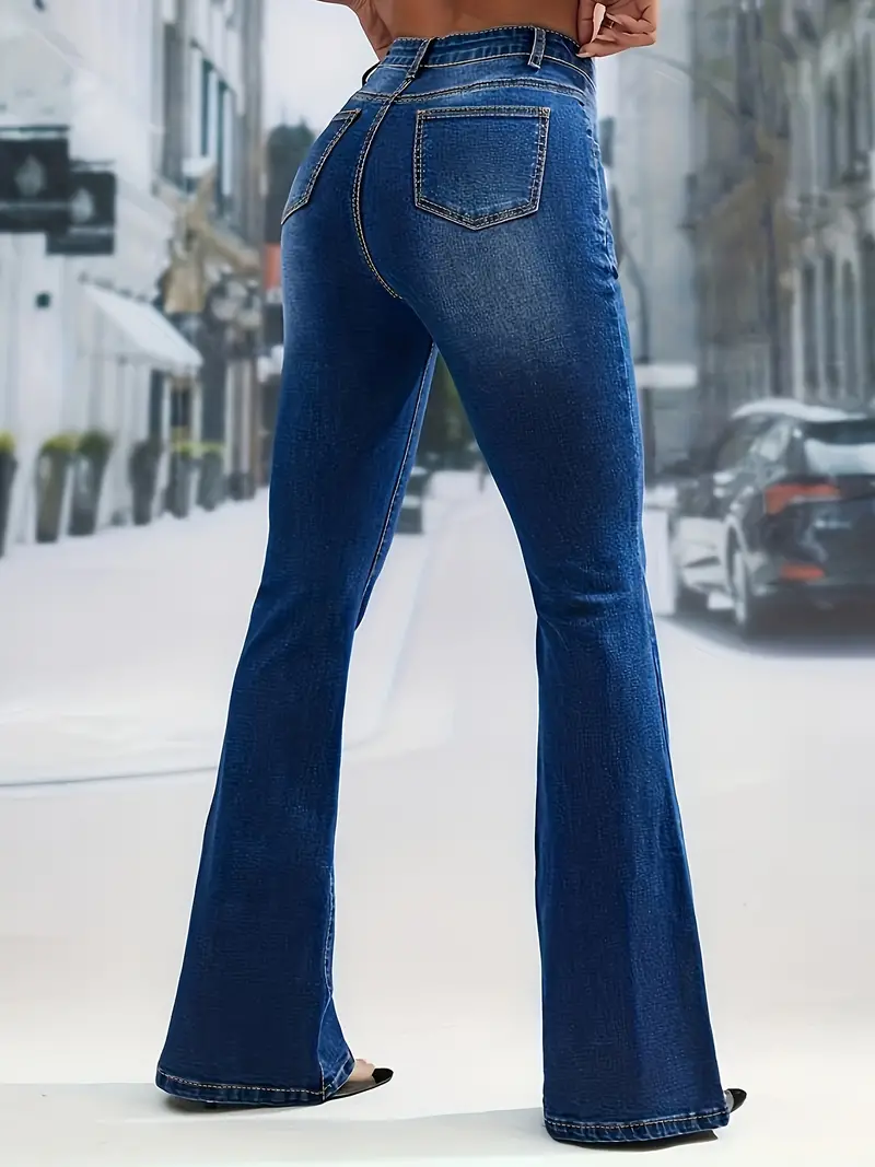 Blue High Waist Flared Jeans Bell Bottom Single breasted - Temu Canada
