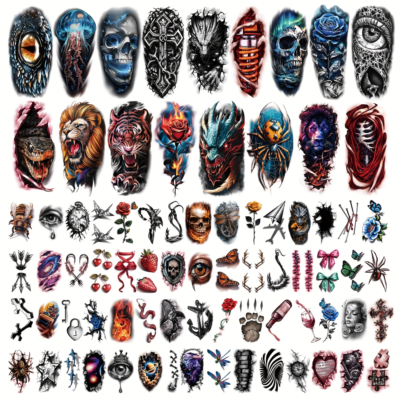 77 Realistic 3d Tattoo Stickers With Lion And Tiger Patterns, Temporary Tattoos Suitable For Men And Women