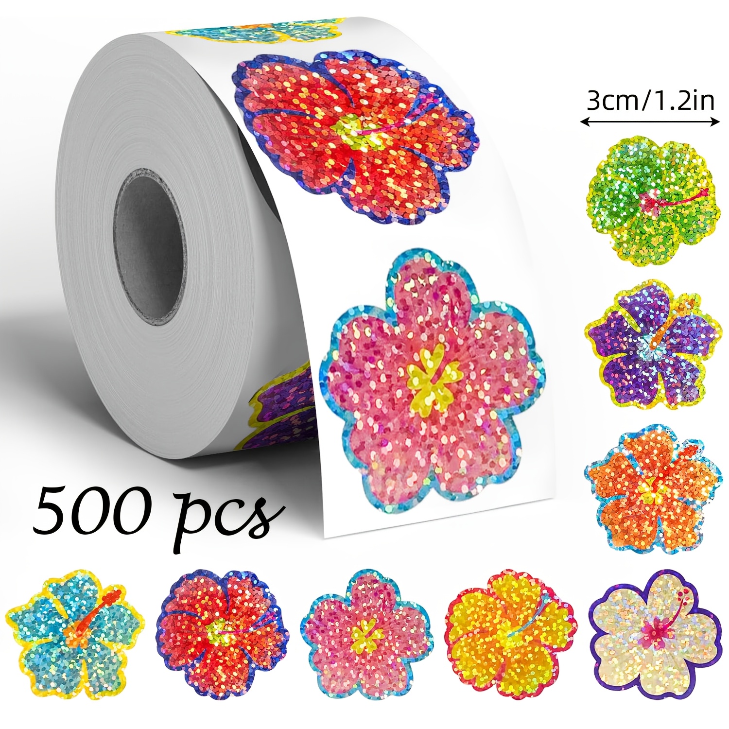TEMU 500er-Pack Laser-Rollenaufkleber mit unregelmäßigen Blumen-Gekritzeln, große 1,2-Zoll-Verschlussetiketten mit unregelmäßigem Blumenmuster für