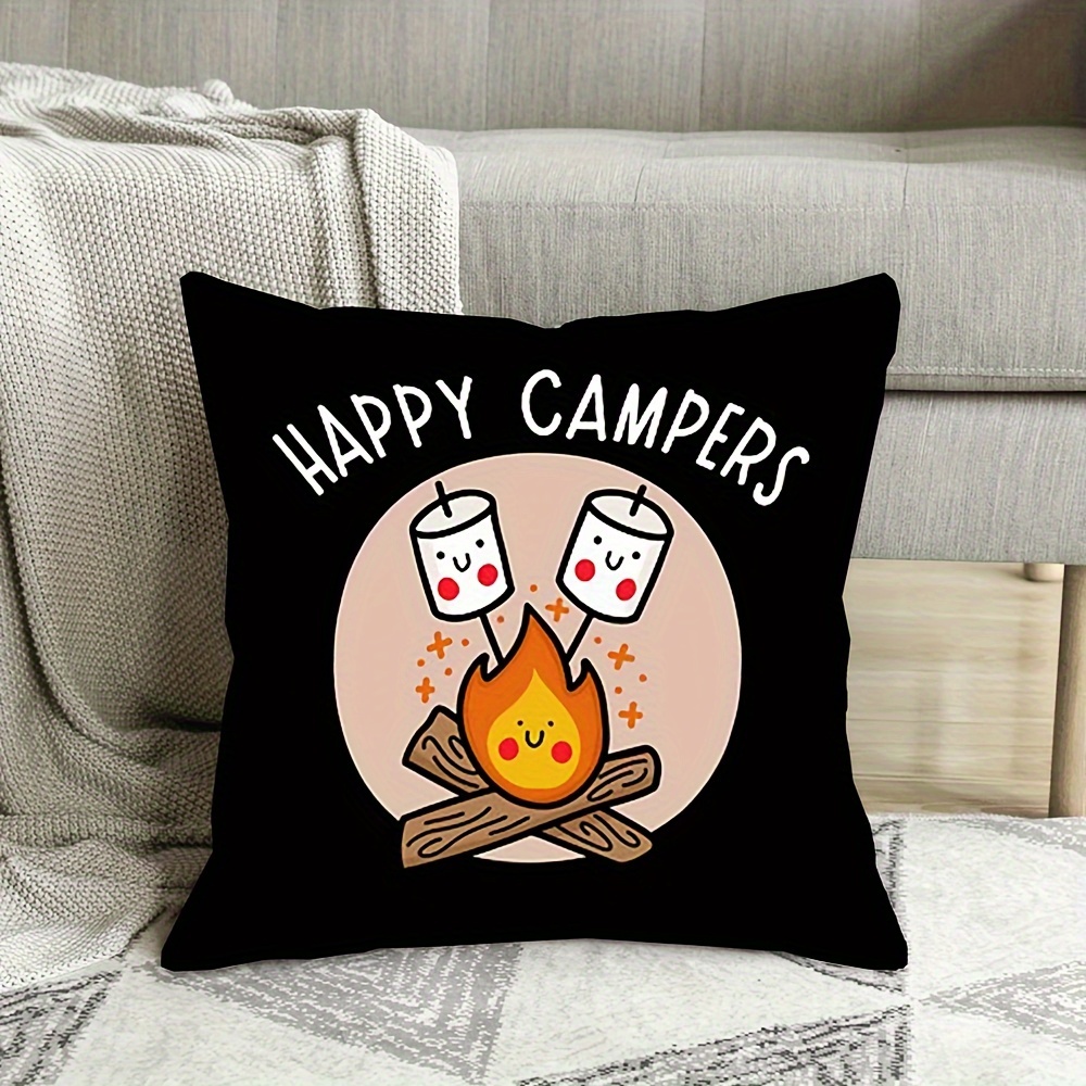 

Jit Contemporary 18x18 Inch Short Plush Throw Pillow Cover, Happy Marshmallows Campfire Design, Machine Washable, Zippered Polyester Cushion Case For Home And Bedroom Decor - 1pc (insert Not Included)