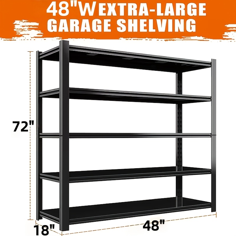TEMU 5-tier Heavy Duty Adjustable Metal Shelving Unit, Freestanding Storage Rack With Industrial Style, Space-saving, Easy To Assemble And